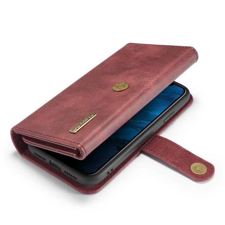 DG.MING Split Leather Wallet Style Case with Stand for iPhone 11 6.1 inch - Red-6