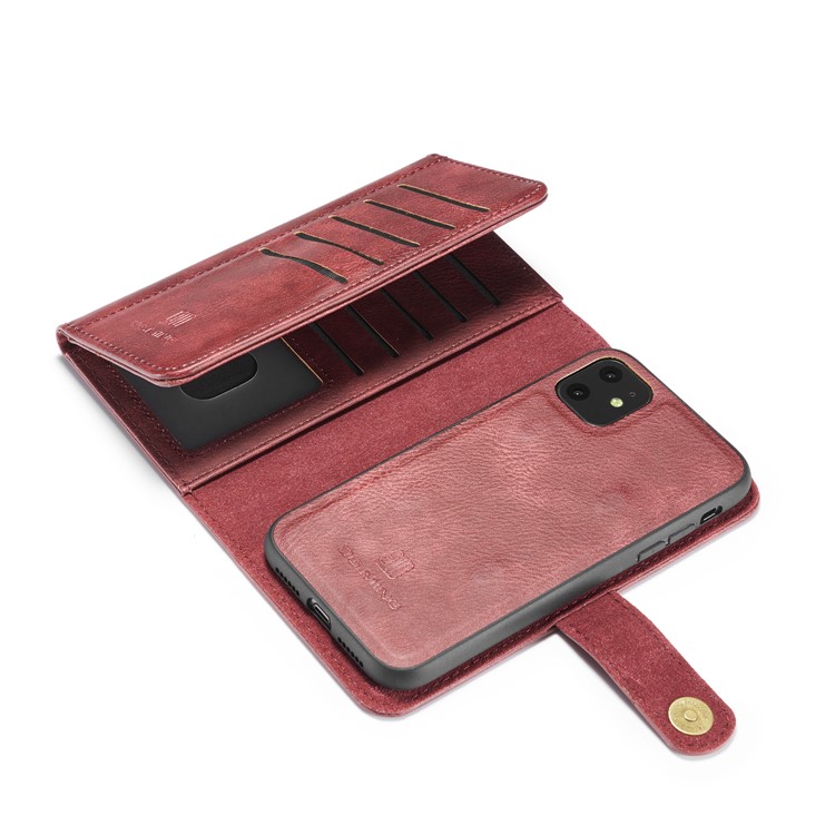 DG.MING Split Leather Wallet Style Case with Stand for iPhone 11 6.1 inch - Red-8