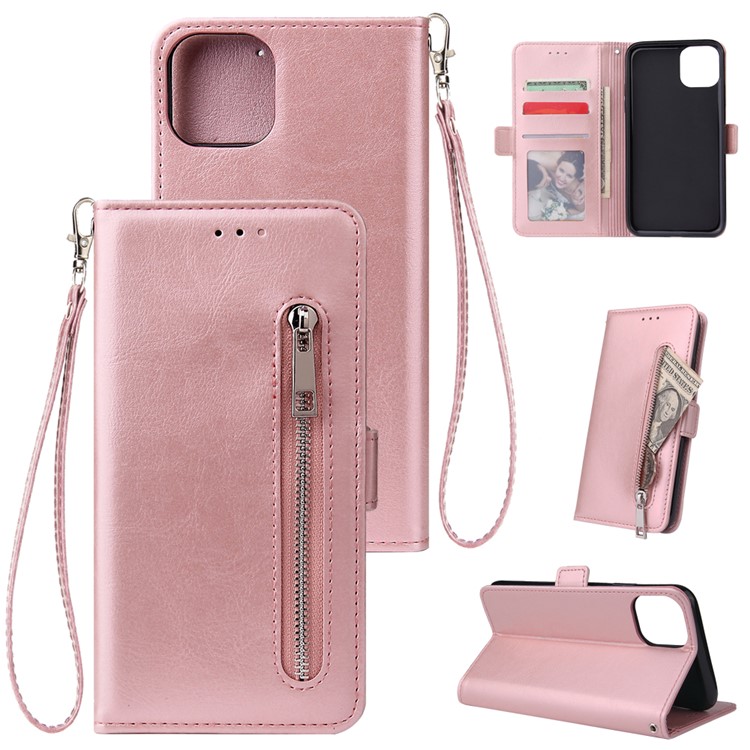 For iPhone 11 Pro 5.8 inch Magnetic Leather Purse Phone Case Cover - Rose Gold-1