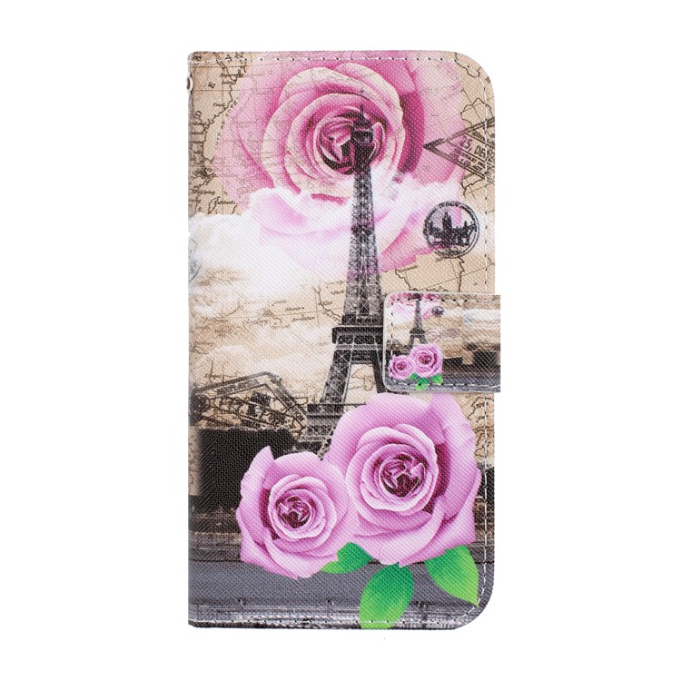 Pattern Printing Leather Wallet Case for iPhone 11 6.1 inch (2019) - Eiffel Tower and Flowers-2