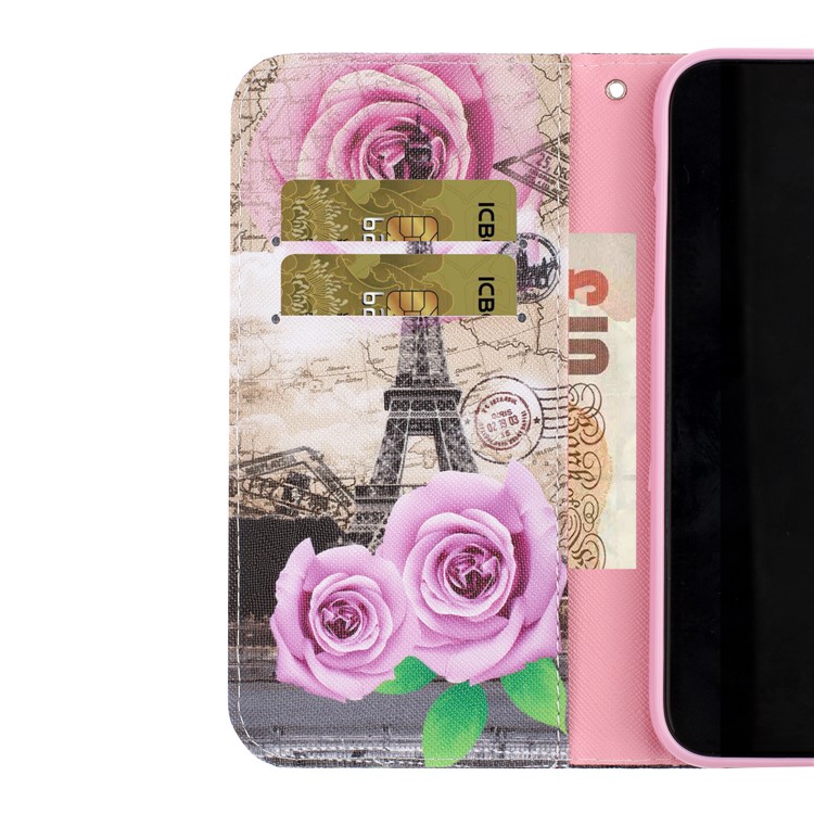 Pattern Printing Leather Wallet Case for iPhone 11 6.1 inch (2019) - Eiffel Tower and Flowers-4