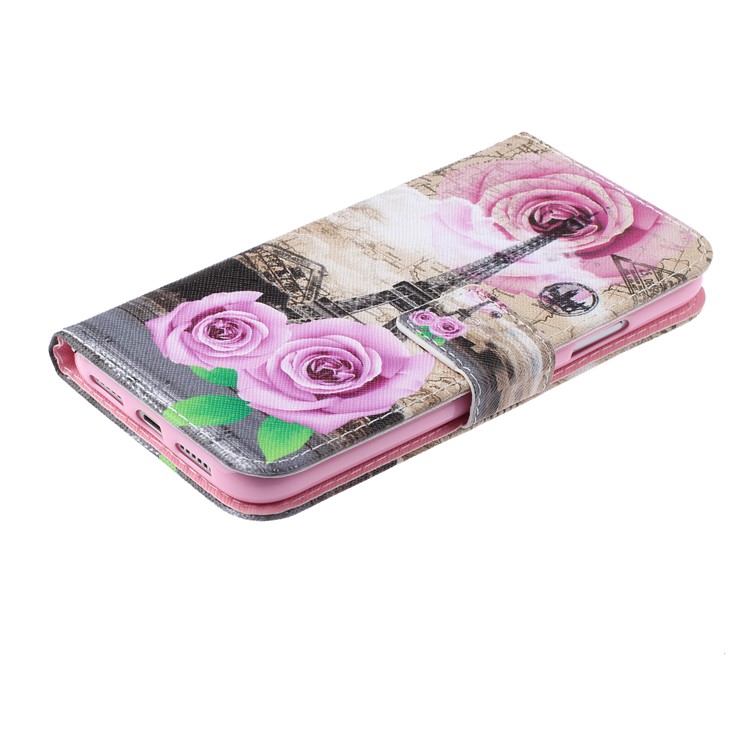 Pattern Printing Leather Wallet Case for iPhone 11 6.1 inch (2019) - Eiffel Tower and Flowers-7