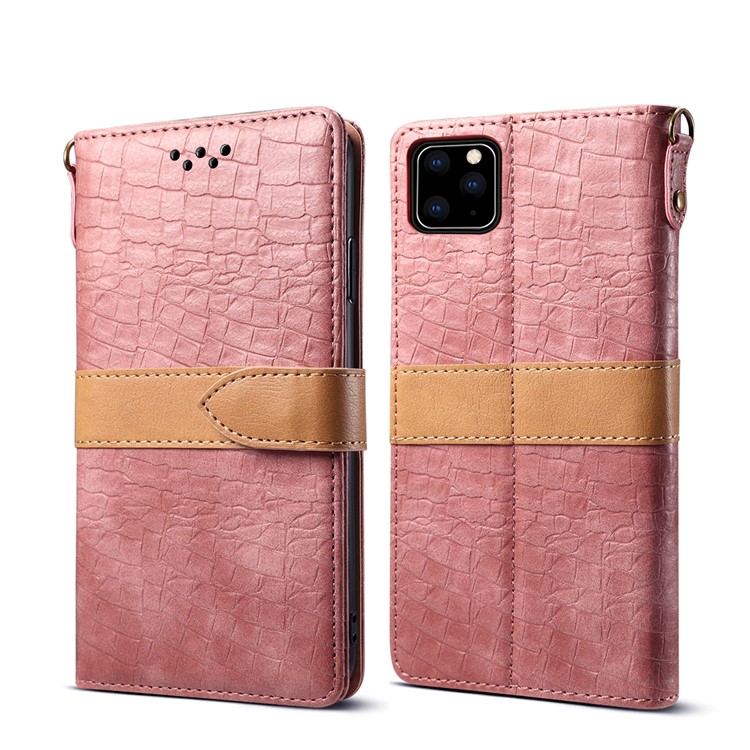 Crocodile Skin Splicing PU Leather Wallet Case Cover for iPhone 11 6.1 inch - Pink-1