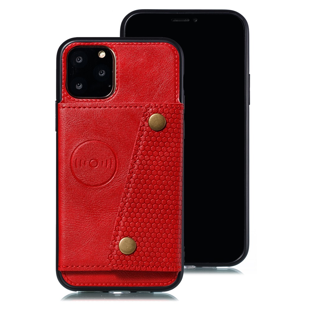 Shell TPU Per Veicoli a Veicolo Integrato Rivestito in Pelle PU Per Iphone 11 Pro Max 6,5 Pollici - Rosso-2