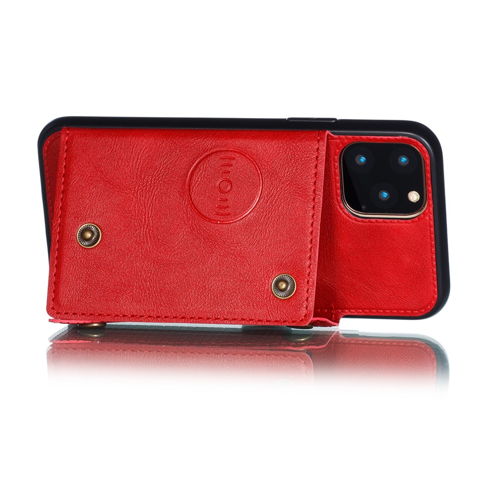 PU Leather Coated Built-in Vehicle Magnetic Sheet TPU Shell for iPhone 11 Pro Max 6.5 inch - Red-5