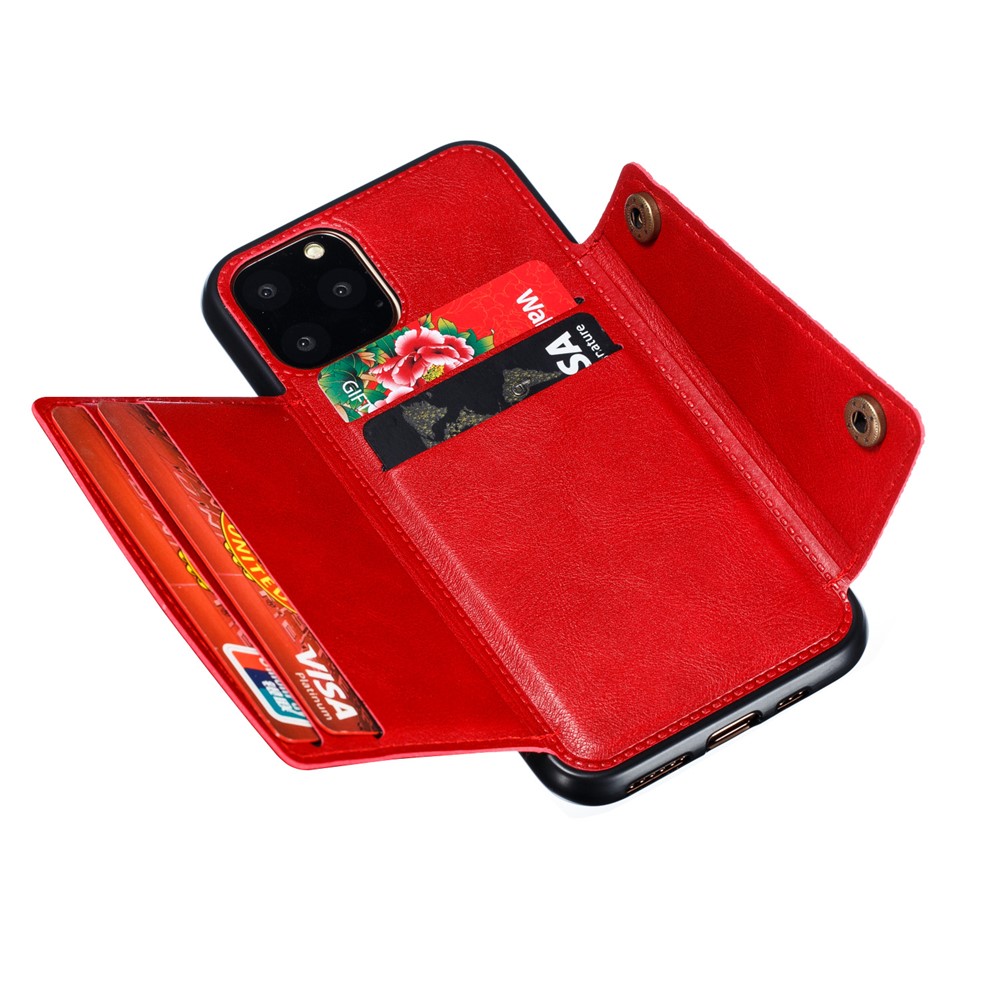 PU Leather Coated Built-in Vehicle Magnetic Sheet TPU Shell for iPhone 11 Pro Max 6.5 inch - Red-6