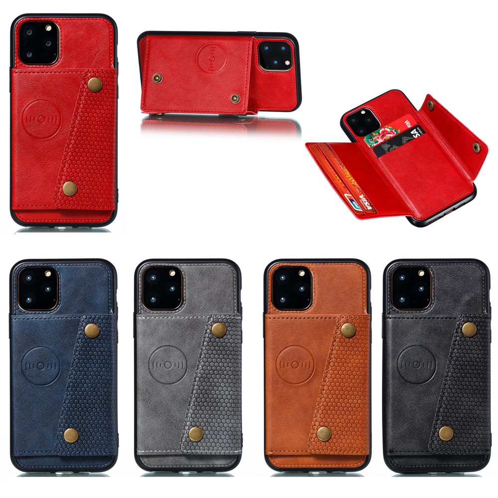 Shell TPU Per Veicoli a Veicolo Integrato Rivestito in Pelle PU Per Iphone 11 Pro Max 6,5 Pollici - Rosso-8