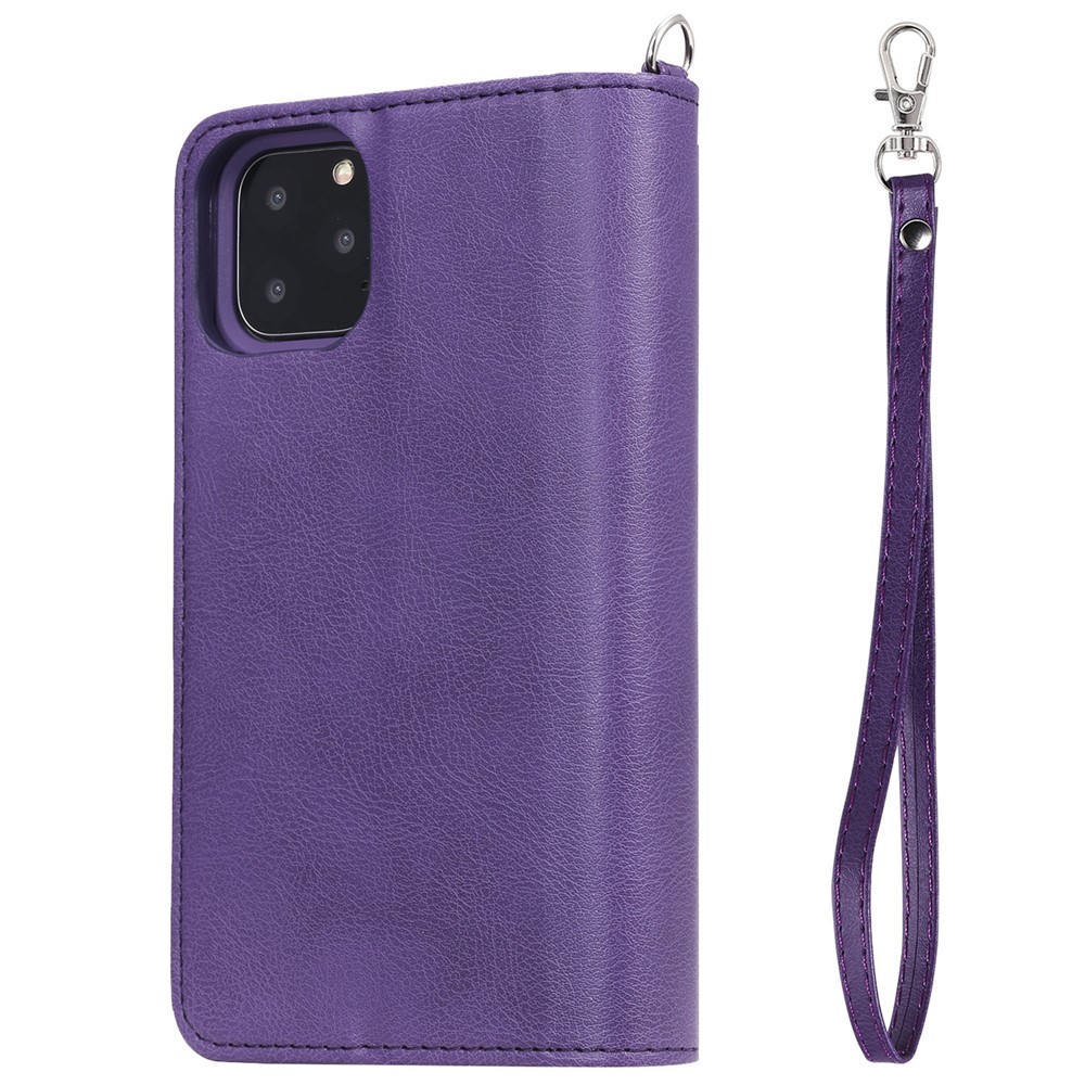 Detachable 2-in-1 TPU + Zipper Wallet Leather Flip Case with Stand Lanyard for iPhone 11 Pro 5.8 inch - Purple-10