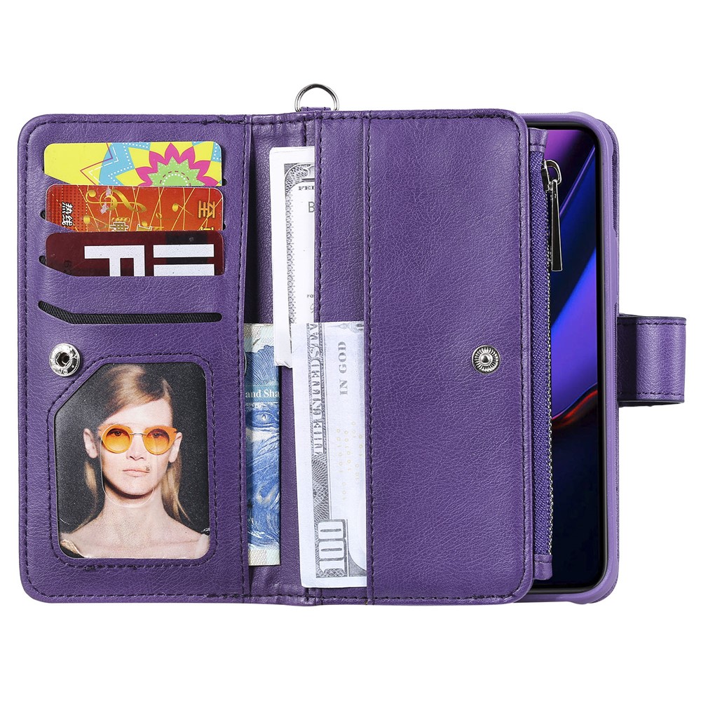Detachable 2-in-1 TPU + Zipper Wallet Leather Flip Case with Stand Lanyard for iPhone 11 Pro 5.8 inch - Purple-13