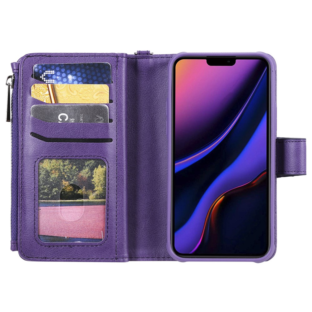 Detachable 2-in-1 TPU + Zipper Wallet Leather Flip Case with Stand Lanyard for iPhone 11 Pro 5.8 inch - Purple-14