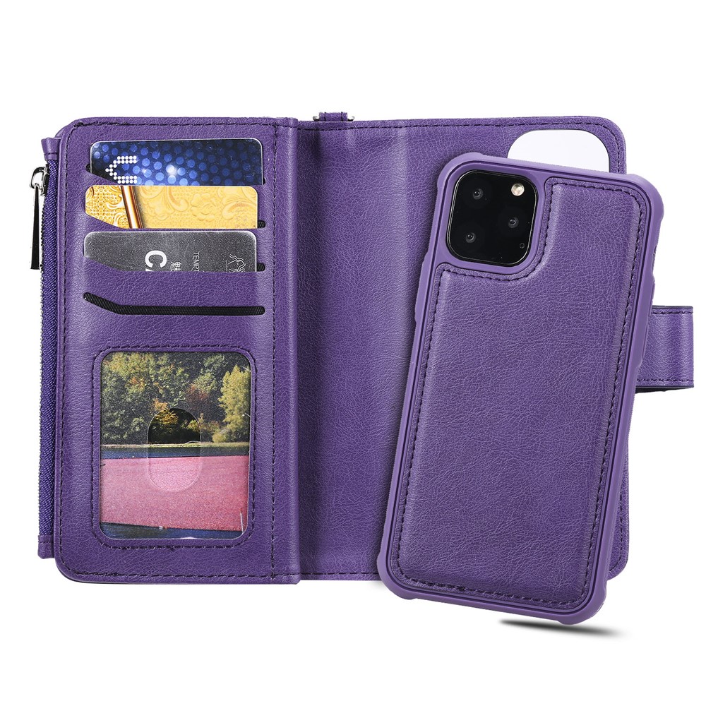 Detachable 2-in-1 TPU + Zipper Wallet Leather Flip Case with Stand Lanyard for iPhone 11 Pro 5.8 inch - Purple-15