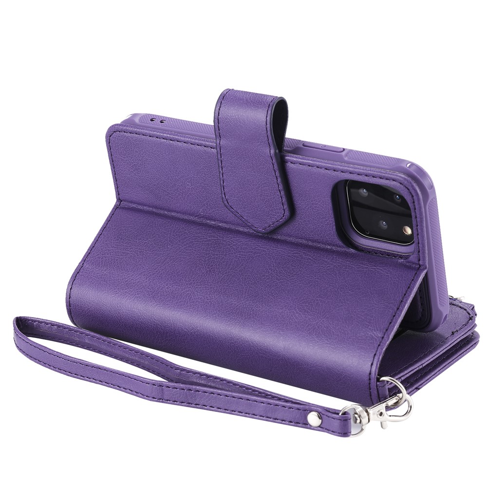 Detachable 2-in-1 TPU + Zipper Wallet Leather Flip Case with Stand Lanyard for iPhone 11 Pro 5.8 inch - Purple-16