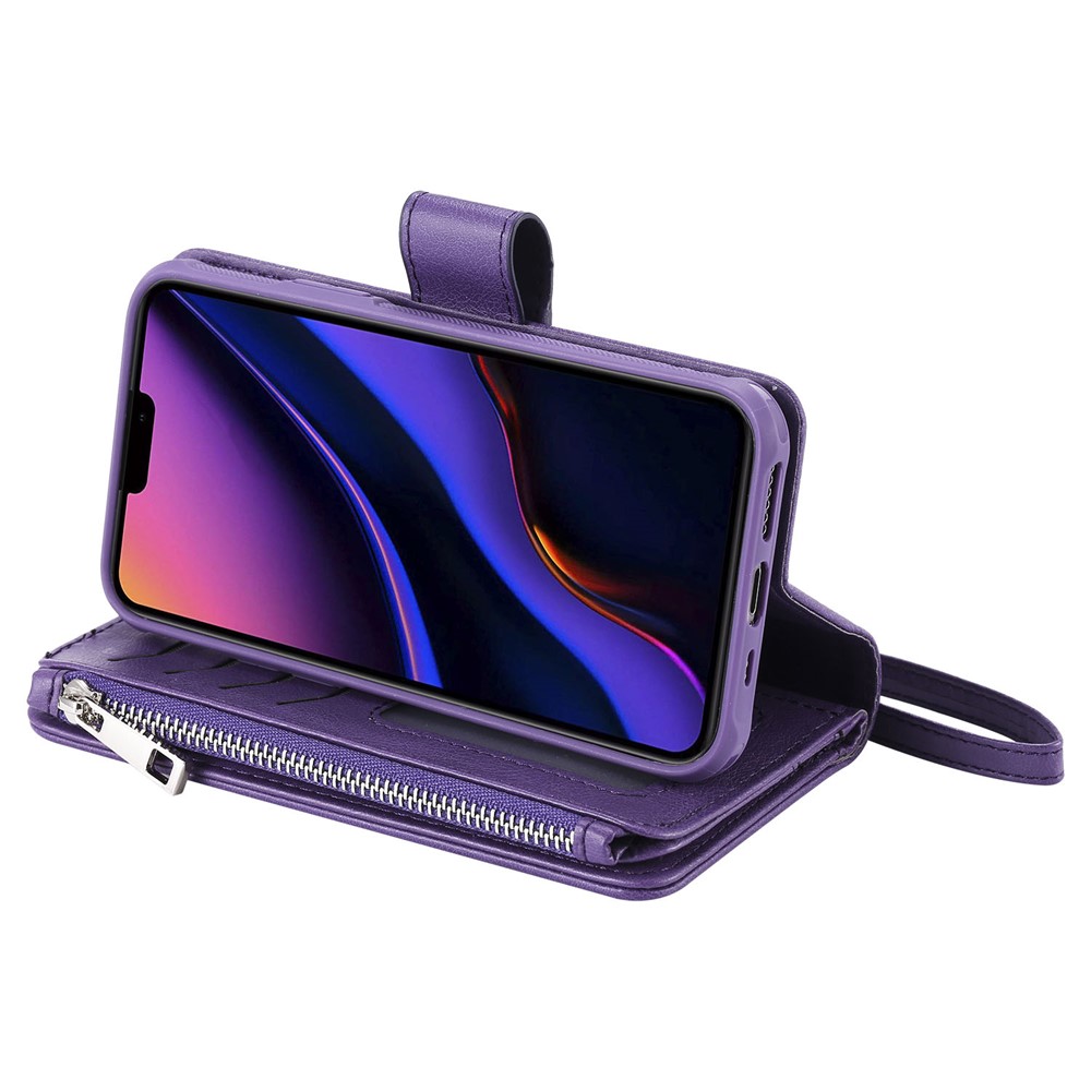 Detachable 2-in-1 TPU + Zipper Wallet Leather Flip Case with Stand Lanyard for iPhone 11 Pro 5.8 inch - Purple-17