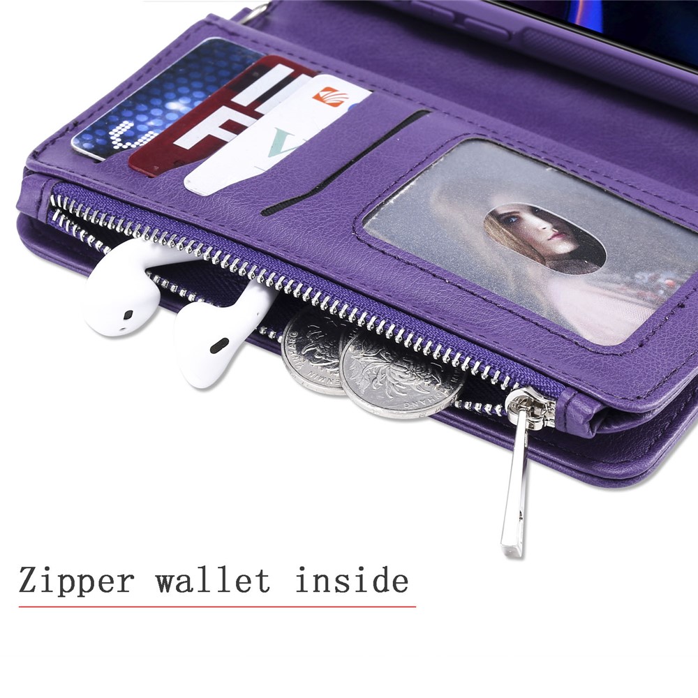 Detachable 2-in-1 TPU + Zipper Wallet Leather Flip Case with Stand Lanyard for iPhone 11 Pro 5.8 inch - Purple-2