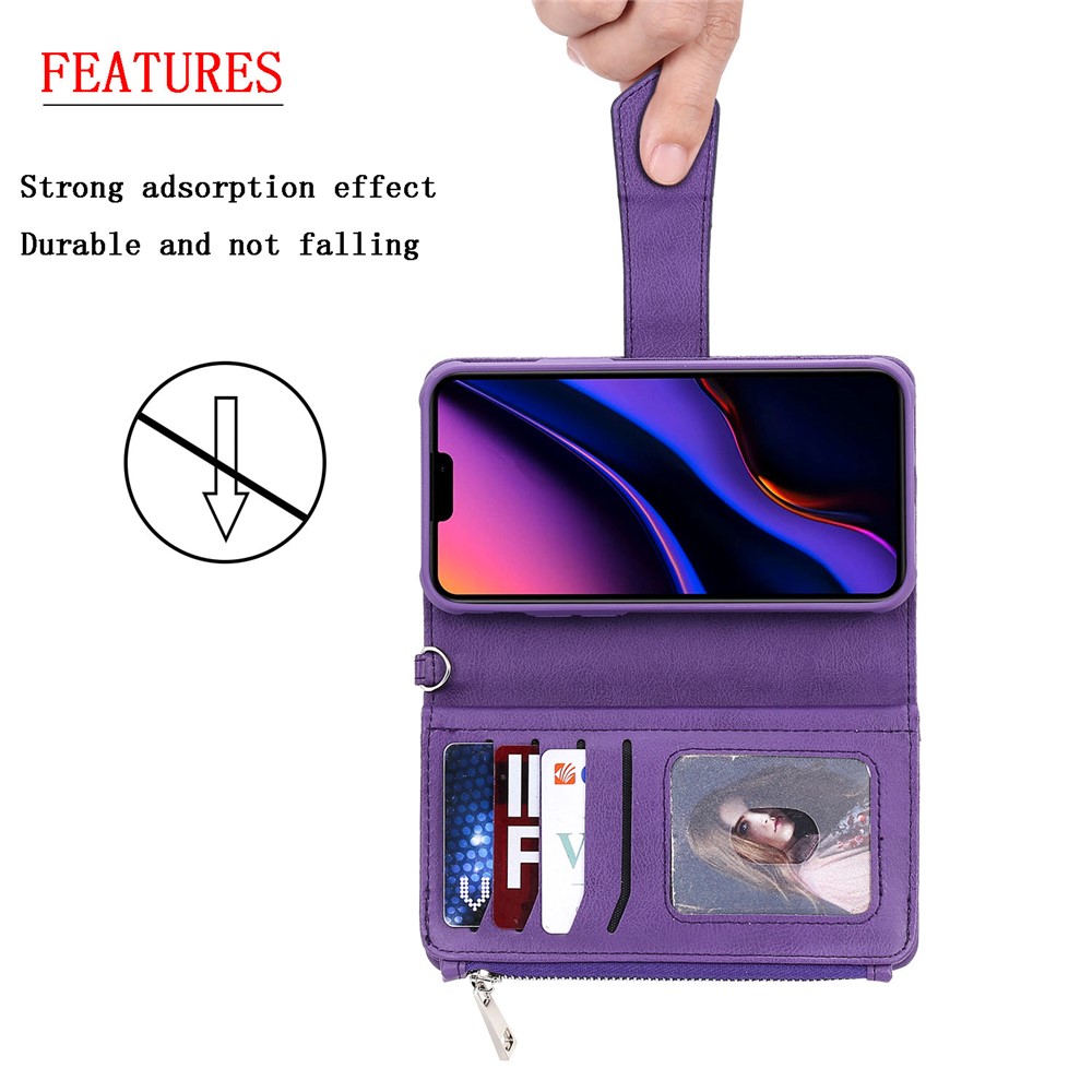 Detachable 2-in-1 TPU + Zipper Wallet Leather Flip Case with Stand Lanyard for iPhone 11 Pro 5.8 inch - Purple-5