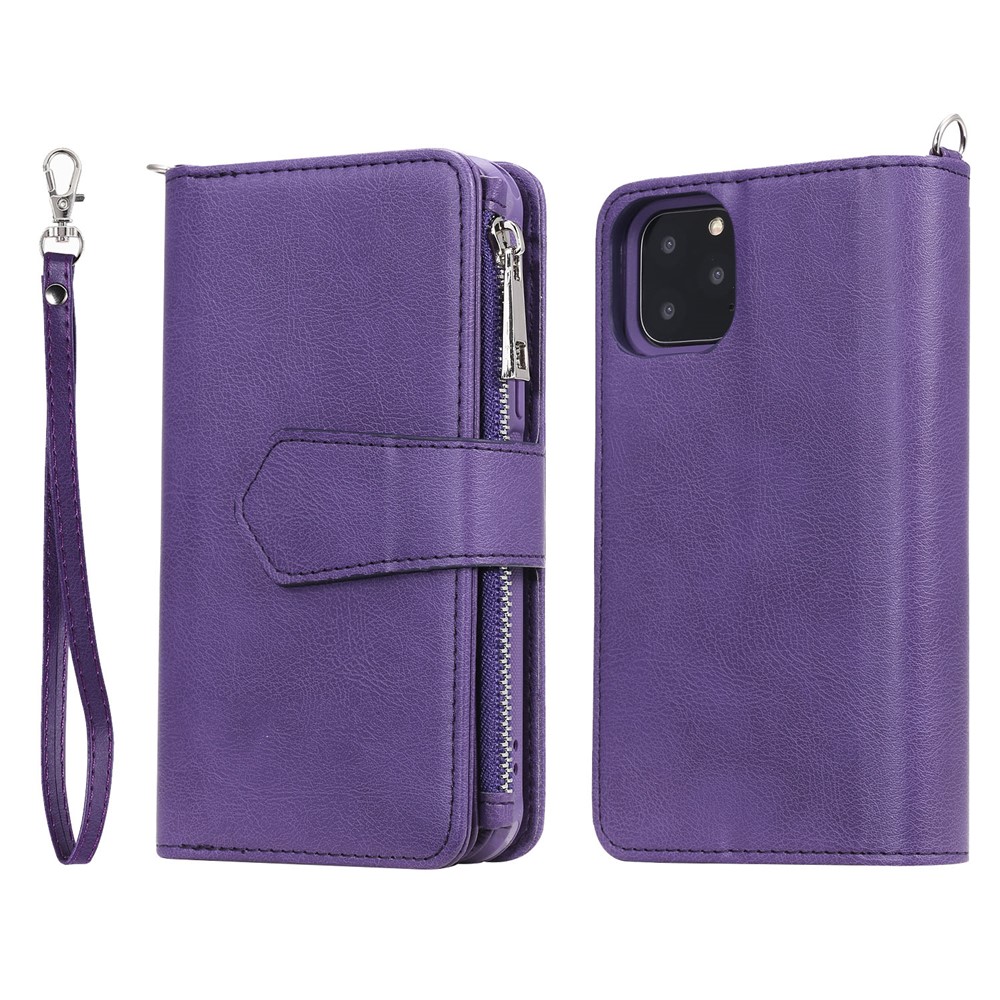 Detachable 2-in-1 TPU + Zipper Wallet Leather Flip Case with Stand Lanyard for iPhone 11 Pro 5.8 inch - Purple-7