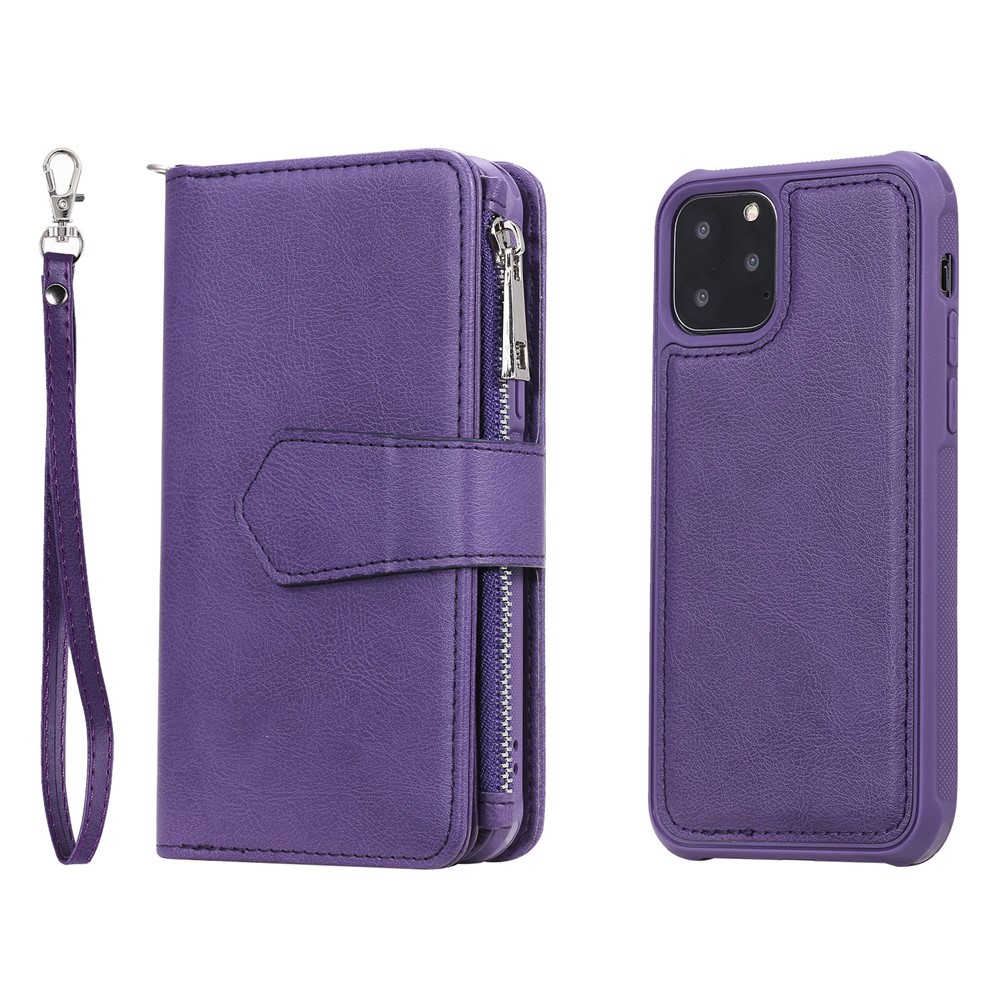 Detachable 2-in-1 TPU + Zipper Wallet Leather Flip Case with Stand Lanyard for iPhone 11 Pro 5.8 inch - Purple-8