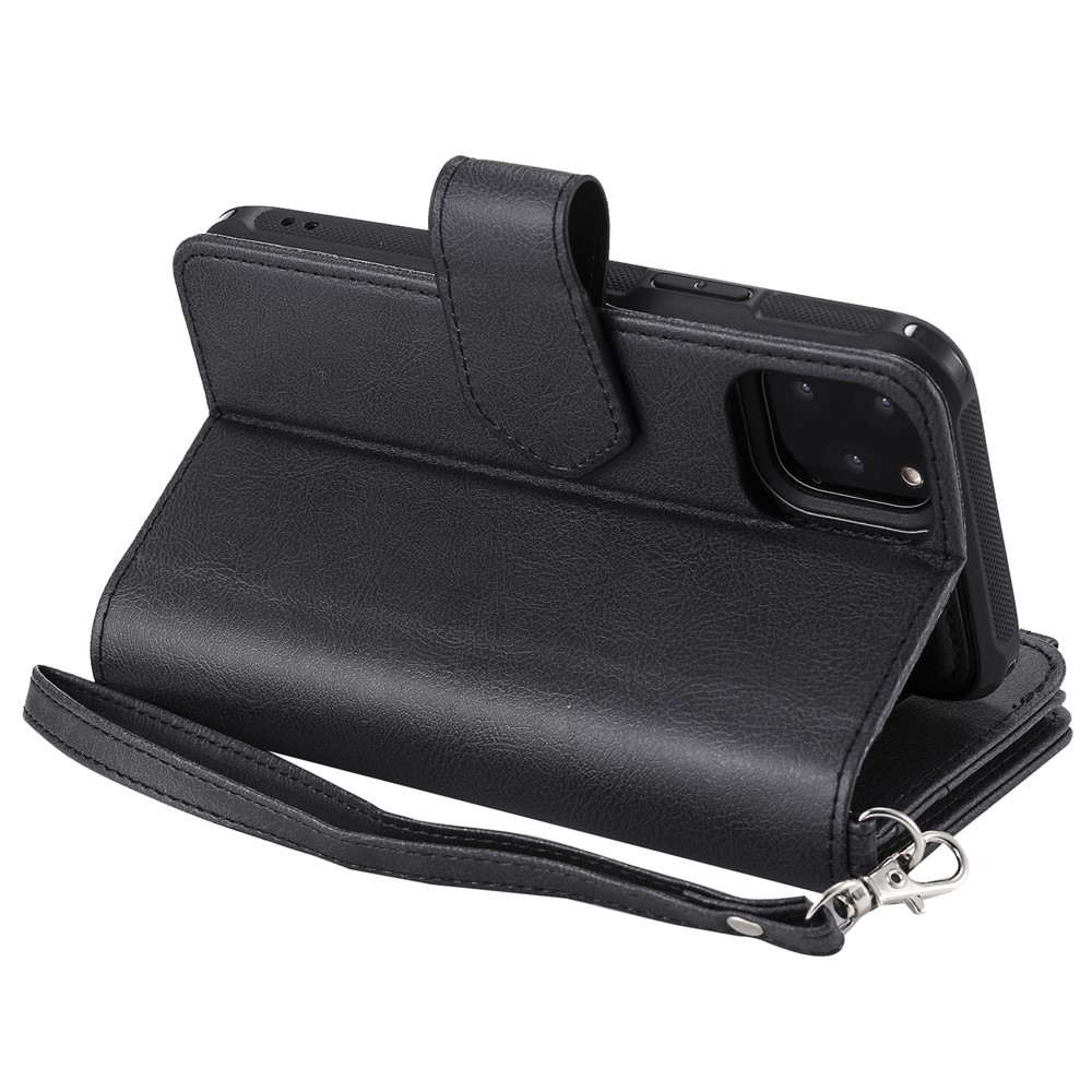 Estuche de Cuero de Billetera TPU 2-in-1 Desmipeable Con Cordón Con Cordón Para Iphone 11 Pro 5.8 Pulgadas - Negro