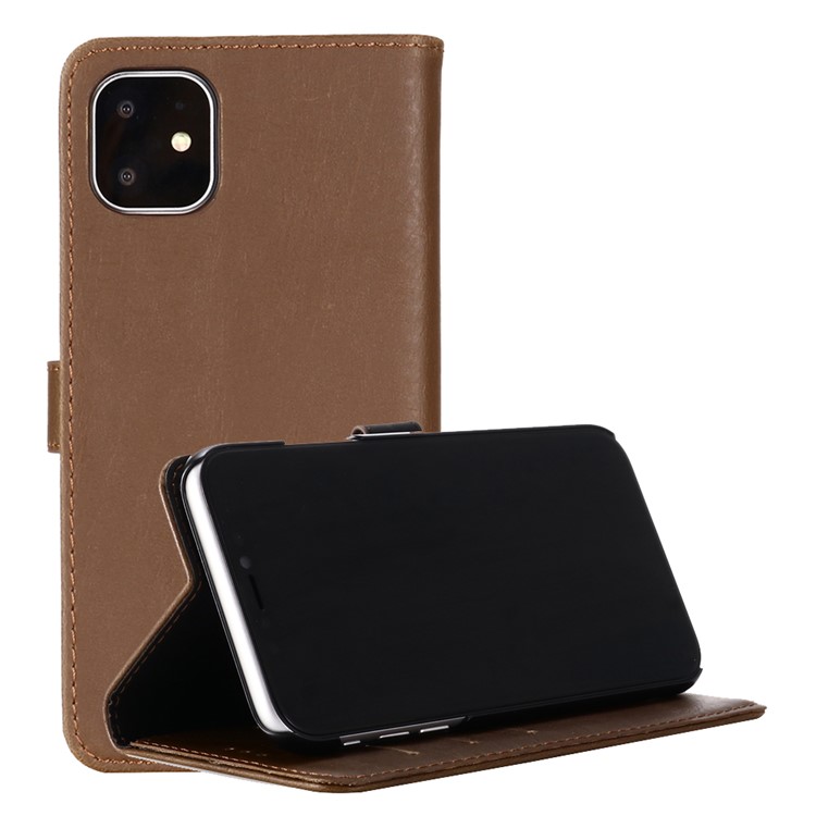 Crazy Horse Skin Leather Wallet Shell for iPhone 11 Pro 5.8 inch - Coffee-1
