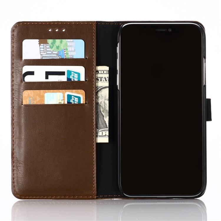 Crazy Horse Skin Leather Wallet Shell for iPhone 11 Pro 5.8 inch - Coffee-4