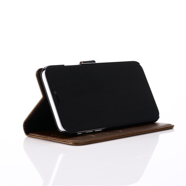 Crazy Horse Skin Leather Wallet Shell for iPhone 11 Pro 5.8 inch - Coffee-6