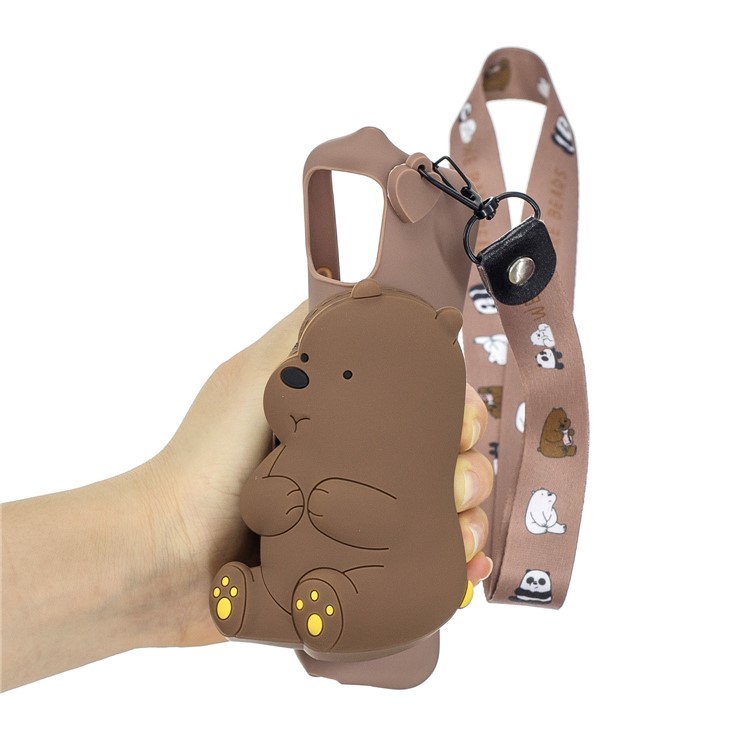 3D Cartoon Animal Shape Purse Soft Silicone Phone Shell with Neck Strap for iPhone 11 Pro Max 6.5 inch (2019) - Bear/Brown-5