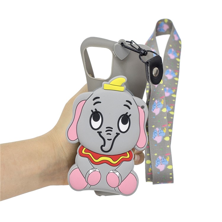 3D Cartoon Animal Soft Silicone Purse Case Wallet Phone Cover with Chain Strap for iPhone 11 6.1 inch (2019) - Grey Elephant-5