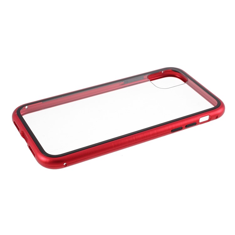 Magnetic Adsorption Metal Frame + Tempered Glass Phone Case for Apple iPhone 11 6.1 inch - Red-11