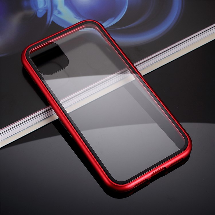 Magnetic Adsorption Metal Frame + Tempered Glass Phone Case for Apple iPhone 11 6.1 inch - Red-4