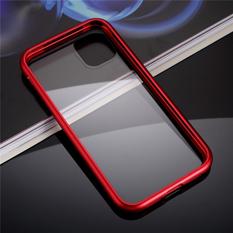 Magnetic Adsorption Metal Frame + Tempered Glass Phone Case for Apple iPhone 11 6.1 inch - Red-6