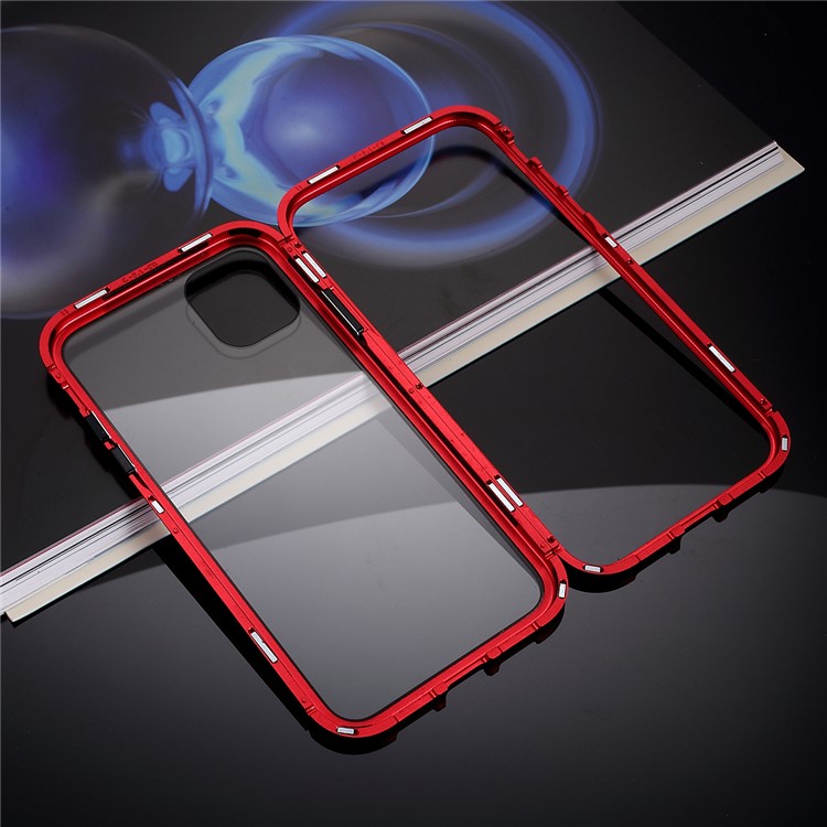 Magnetic Adsorption Metal Frame + Tempered Glass Phone Case for Apple iPhone 11 6.1 inch - Red-7