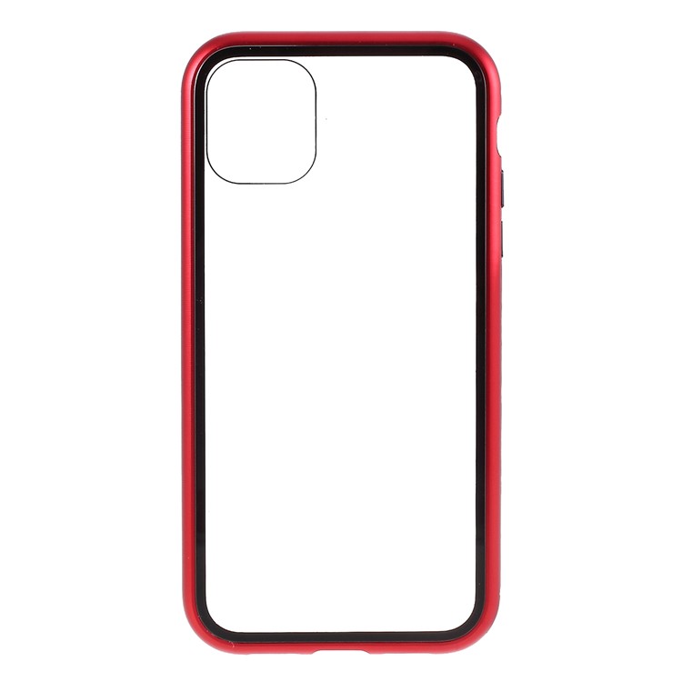 Magnetic Adsorption Metal Frame + Tempered Glass Phone Case for Apple iPhone 11 6.1 inch - Red-8