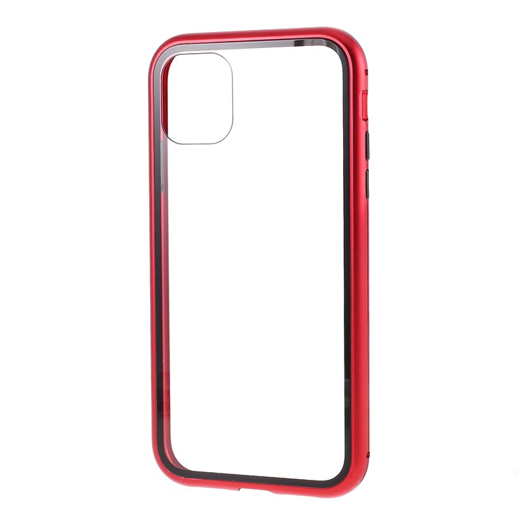 Magnetic Adsorption Metal Frame + Tempered Glass Phone Case for Apple iPhone 11 6.1 inch - Red-9