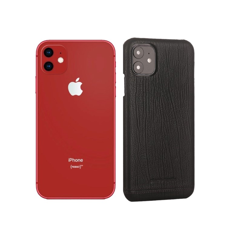 PIERRE CARDIN Genuine Leather Skin Phone Shell for Apple iPhone 11 6.1 inch - Black-1