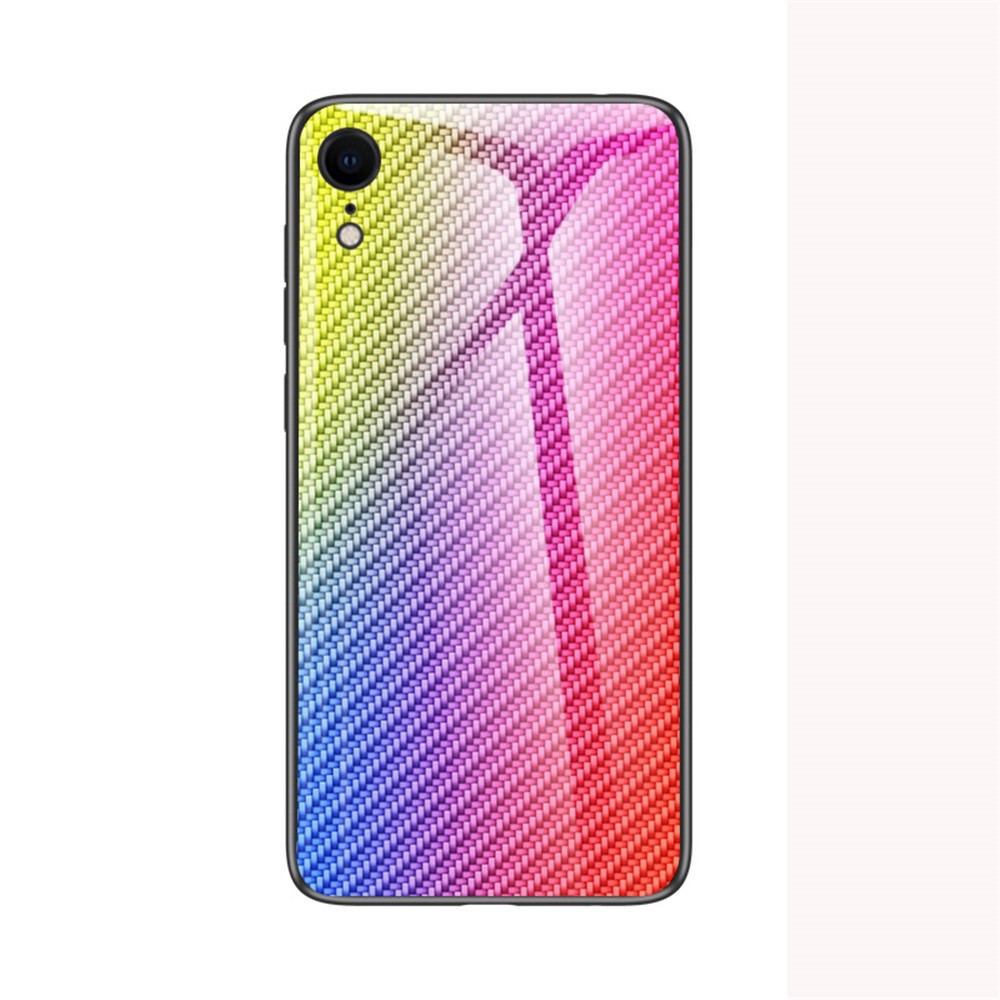 Carbon Fiber Texture Tempered Glass + PC + TPU Hybrid Phone Case Covering for iPhone XR 6.1 inch - Multi-color
