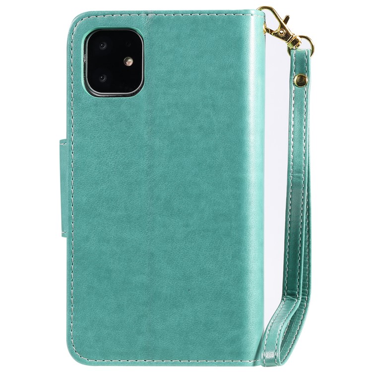 Imprint Girl and Cat 9 Card Slots Leather Wallet Case with Lanyard for iPhone 11 6.1 inch (2019) - Cyan-3