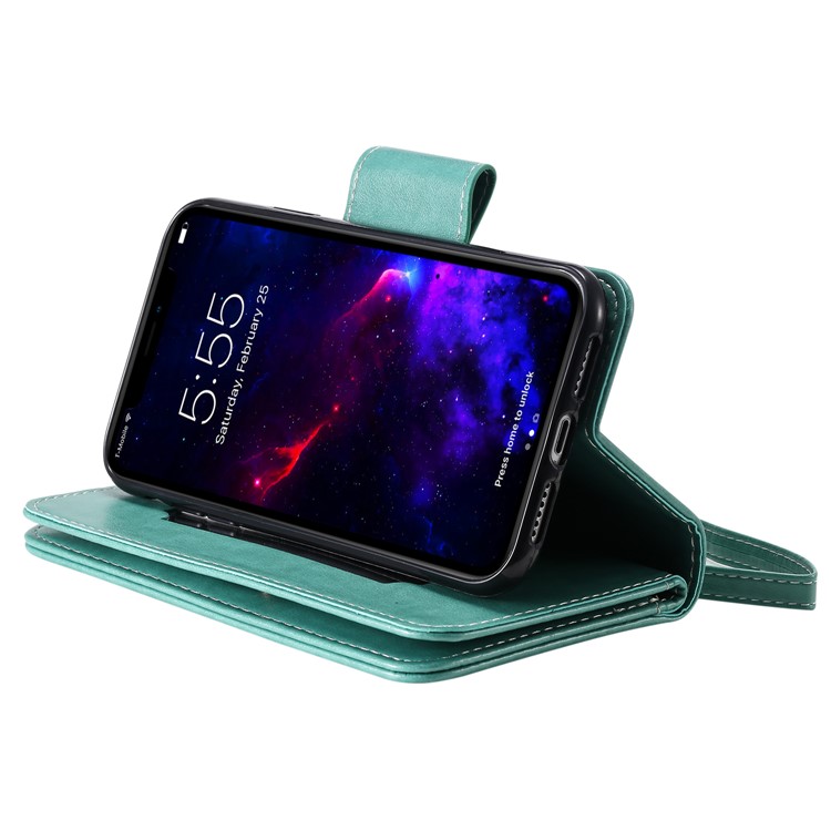 Imprint Girl and Cat 9 Card Slots Leather Wallet Case with Lanyard for iPhone 11 6.1 inch (2019) - Cyan-8