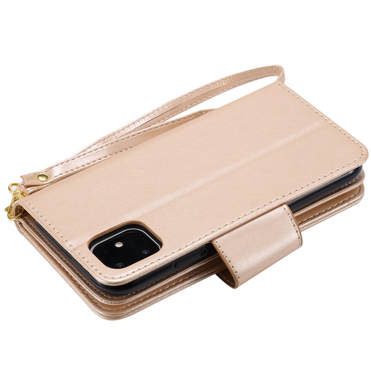 Imprint Girl and Cat 9 Card Slots Leather Wallet Case with Lanyard for iPhone 11 6.1 inch (2019) - Gold-7