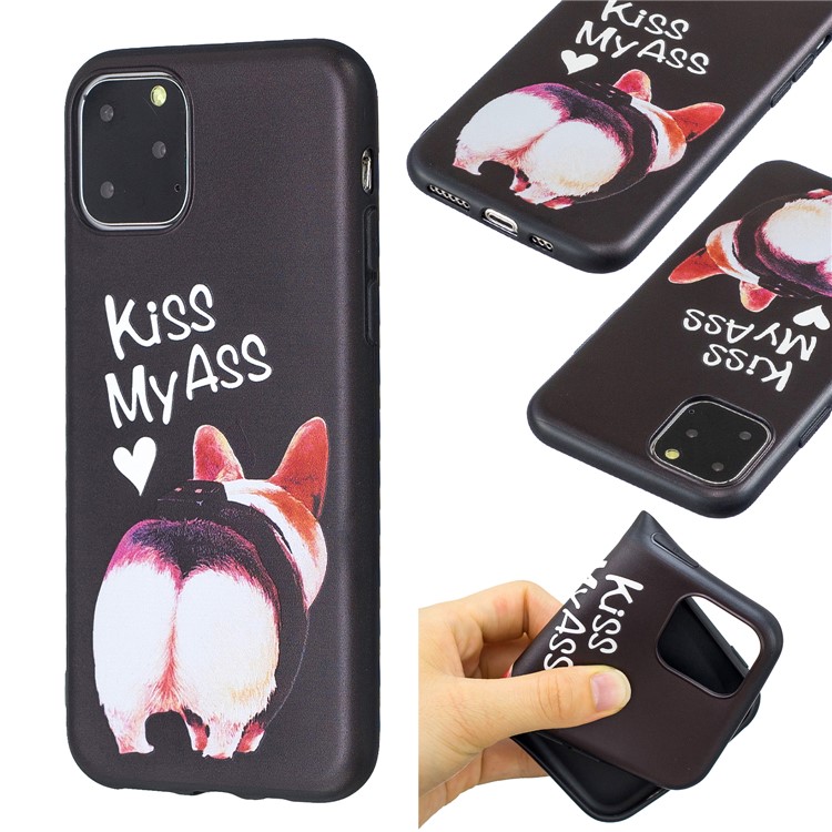 Pattern Printing Embossed TPU Case Covering for iPhone 11 Pro 5.8 inch - Kiss My Ass-1