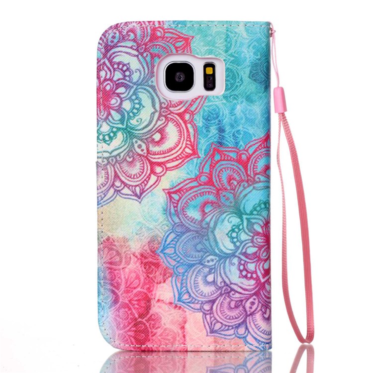 Strap Magnet Wallet Pu Leather Stand Case Cover for Samsung Galaxy S7 edge G935 - Henna Flower Pattern-3