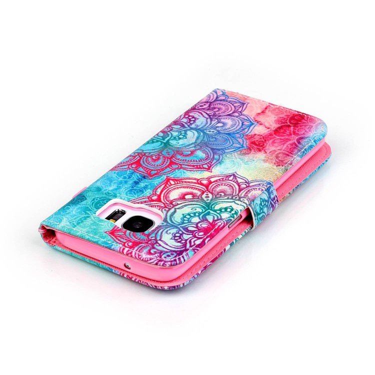 Strap Magnet Wallet Pu Leather Stand Case Cover for Samsung Galaxy S7 edge G935 - Henna Flower Pattern-9