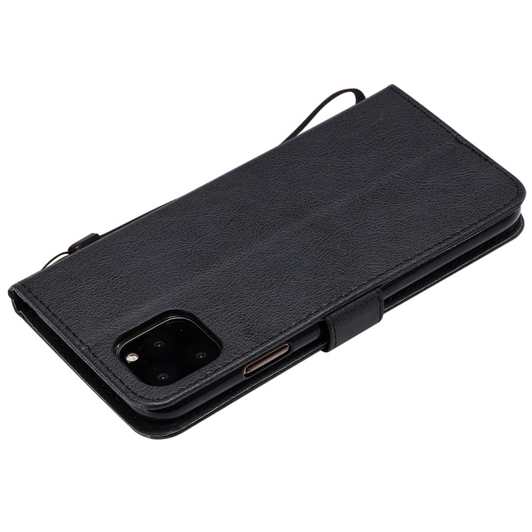 Pure Colour Leather Case with Wallet Stand Cover for iPhone 11 Pro Max 6.5 inch - Black-6