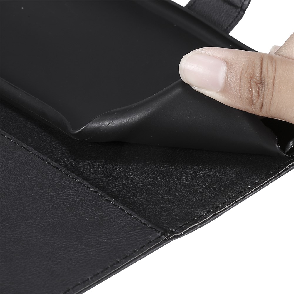 KT Leath Series-2 Couleur Solide pu le Cuir Portefeuille Pélienne Avec Longe Pour Iphone 11 6,1 Pouces (2019) - le Noir