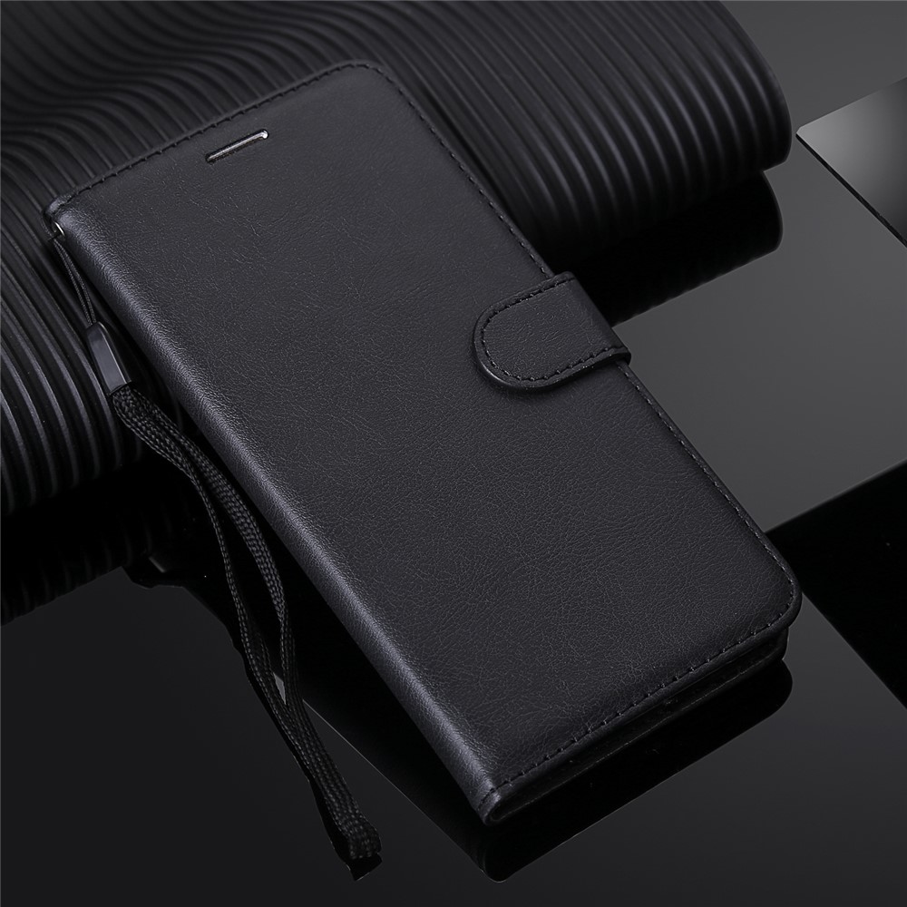 KT Leath Series-2 Couleur Solide pu le Cuir Portefeuille Pélienne Avec Longe Pour Iphone 11 6,1 Pouces (2019) - le Noir-11