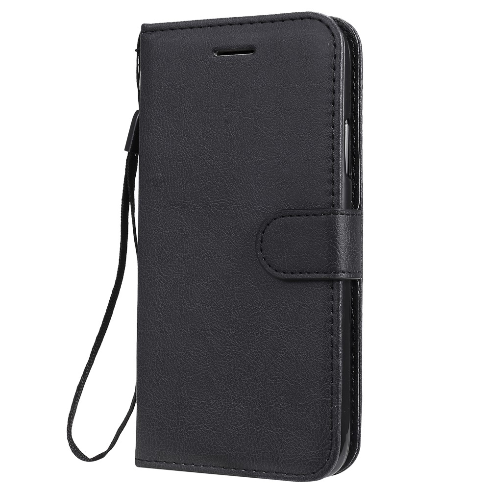 Volltonfarbe PU-Leder Brieftasche Telefonkasten Mit Lanyard Für IPhone 11 6,1 Zoll (2019) - Schwarz-2