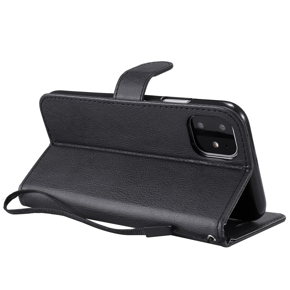 KT Leather Series-2 Color Sólido PU Cuero Case de Teléfonos Con Cordón Para Iphone 11 6.1 Pulgadas (2019) - Negro