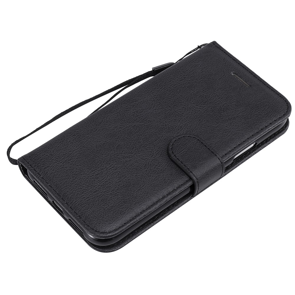 Volltonfarbe PU-Leder Brieftasche Telefonkasten Mit Lanyard Für IPhone 11 6,1 Zoll (2019) - Schwarz-7