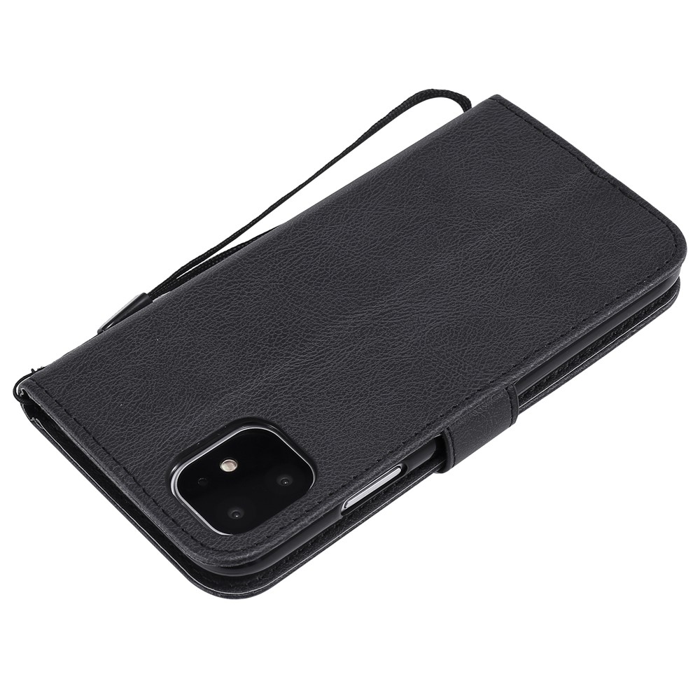 Volltonfarbe PU-Leder Brieftasche Telefonkasten Mit Lanyard Für IPhone 11 6,1 Zoll (2019) - Schwarz-8