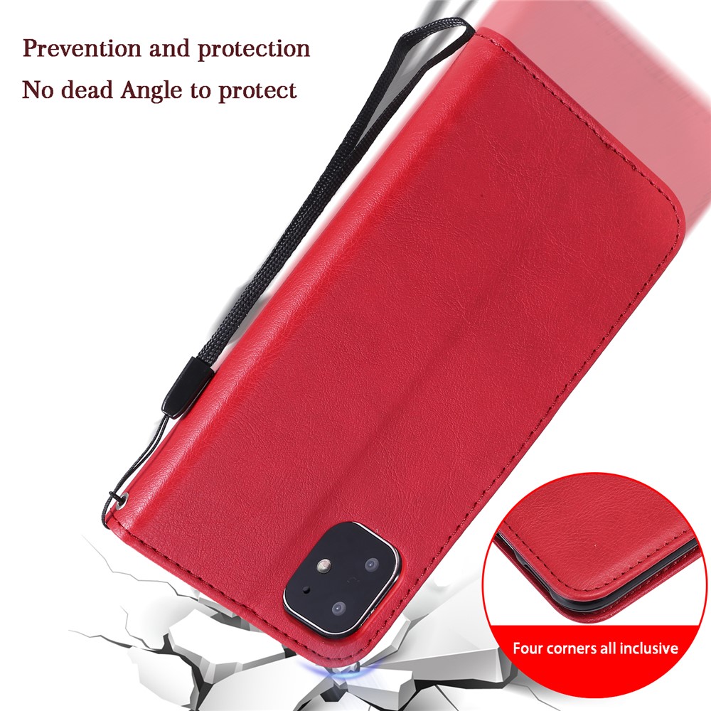 Solid Color PU Leather Wallet Phone Case with Lanyard for iPhone 11 6.1 inch (2019) - Red-12