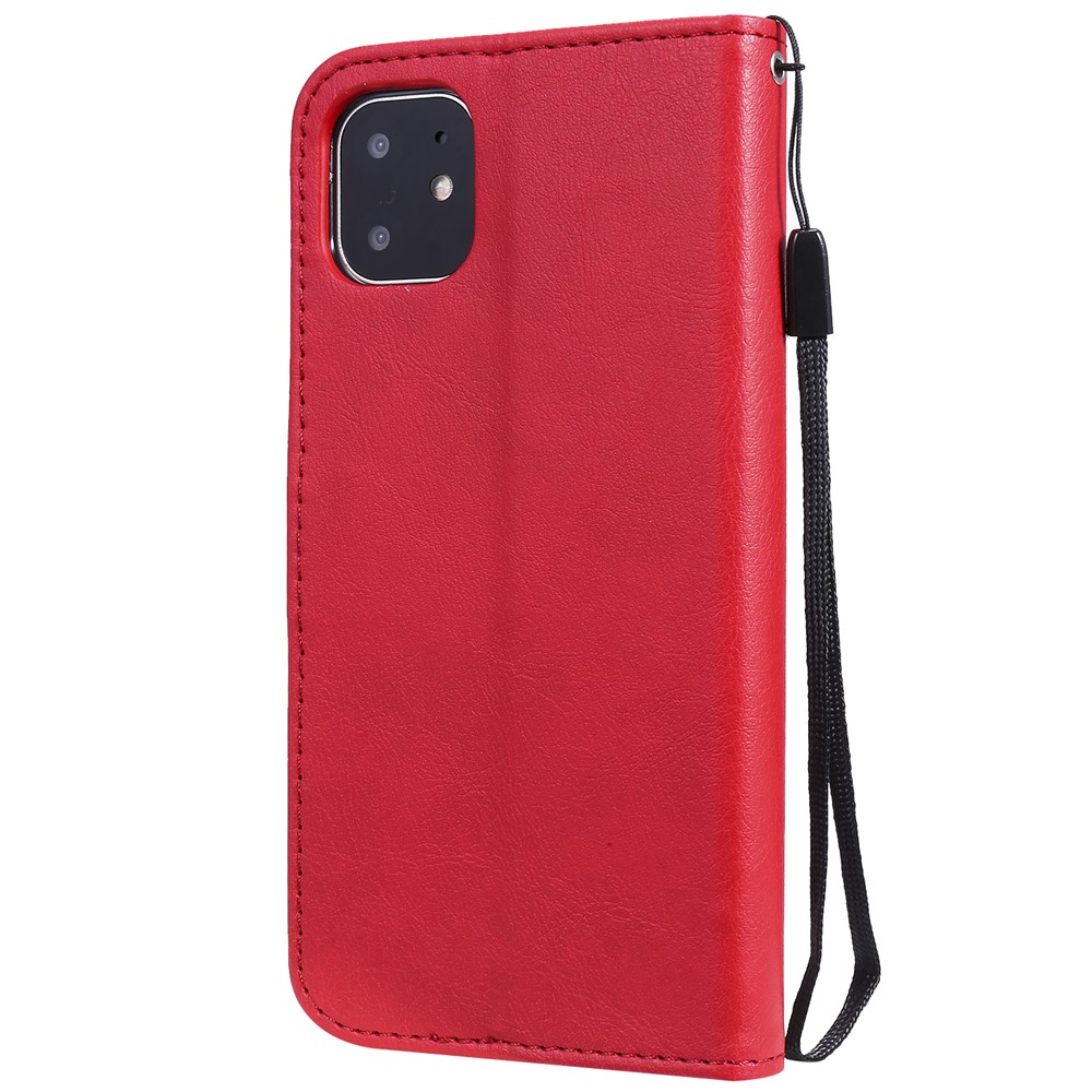 Solid Color PU Leather Wallet Phone Case with Lanyard for iPhone 11 6.1 inch (2019) - Red-3
